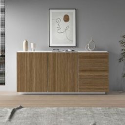 Whous Aparador 180 cm 2 puertas 3 cajones efecto cannetè blanco mate/madera