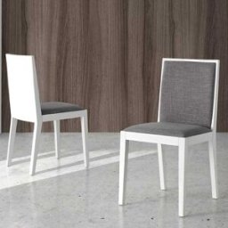 Pondecor Set de 2 sillas de madera maciza blanca y tela gris 45x49x88 cm