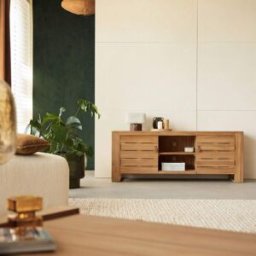 Tikamoon Mueble para tv de teca maciza de 155 cm