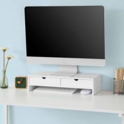 SoBuy Soporte para monitor con 2 cajónes mdf blanco
