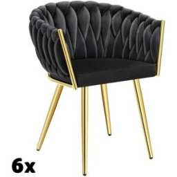 Tectake 6 sillas de comedor, terciopelo y anudado 60,5 x 55 x 75 cm, negro/oro