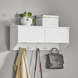 SoBuy Perchero de pared con 2 puertas y 5 ganchos madera blanco