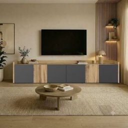 Whous Mueble tv 6 puertas efecto madera antracita mate/roble 220x40x40
