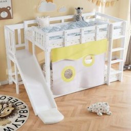 OKWISH Litera infantil blanca de madera con tobogán 90x200 cm
