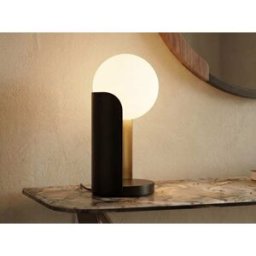 The Lumine Lámpara sobremesa cristal blanco, acero negro y mármol porcelánico