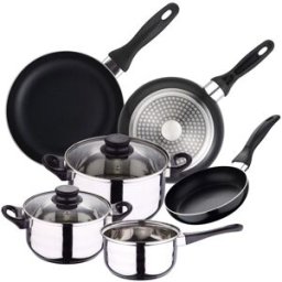 WellHome Batería de cocina de acero inox y sartenes negro ø16,20,24 cm