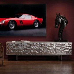 Kare Design Mueble de TV de 4 puertas de acero y MDF, negro y plata 180x45cm