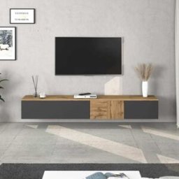 Whous Mueble tv suspendido 3 puertas 200 cm efecto madera antracita / roble