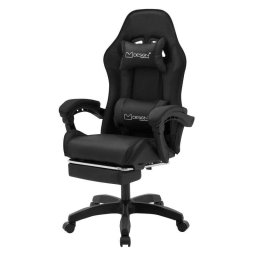 ML Design Silla Gaming Ergonómica Negra con Reposapiés, Cojines Lumbar y Cervical, Reposabrazos y Ajuste 135°