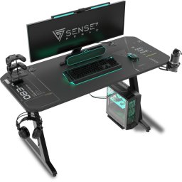 SENSE7 Nomad Cybernetic Mesa Gaming Ergonomicos con Accesorios 140x60 Negra