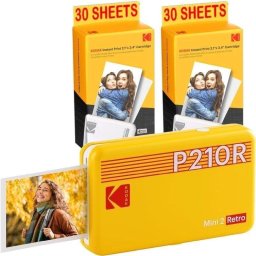 Impresora fotográfica portátil Kodak Mini 2 Retro P210R Bluetooth con batería recargable, tecnología resistente al agua