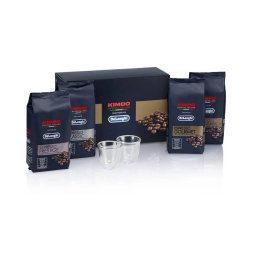 De'Longhi Kit de degustación de granos de café Kimbo for De'Longhi, 4x250g, y dosvasos de café Espresso DLSC316