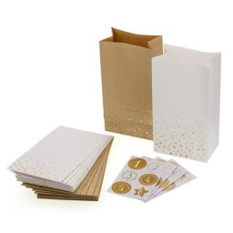 Set de sachets pour calendrier de l'Avent, écru-blanc-doré, 24 pièces