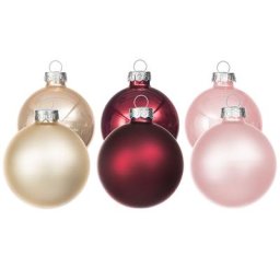 Boules de Noël en verre, crème/marsala/rose vif