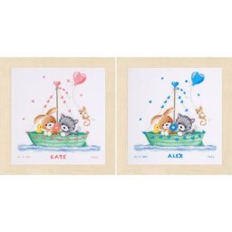 Tableau de naissance à broder ""bateau"", 28 x 29 cm