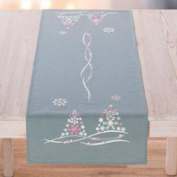 Chemin de table à broder ""sapin de Noël rose poudré/argent