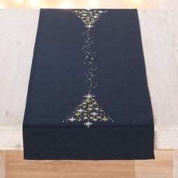 Chemin de table à broder ""sapin de Noël étoiles