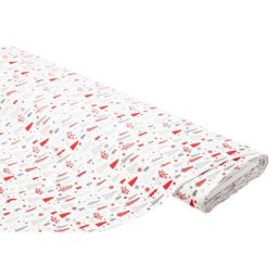 Tissu coton ""arbres/cristaux"", blanc/gris/rouge