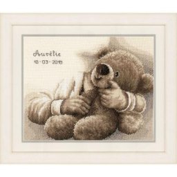 Tableau à broder ""Ourson sépia"", 25 x 20 cm