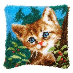 Devant de coussin au point noué ""chaton