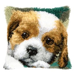 Devant de coussin au point noué ""chiot