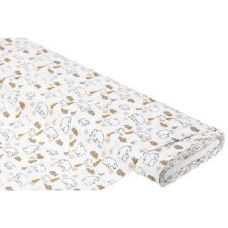 Tissu coton ""ours polaire/arbres"", blanc/taupe