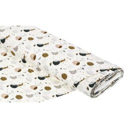 Tissu jersey en coton bio ""lapin dans l'espace"", gris/multicolore