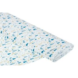 Tissu coton ""arbres/cristaux"", blanc/beige/bleu clair
