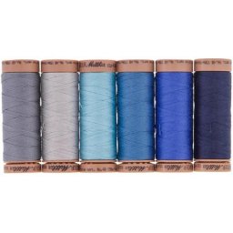 Mettler Silk Finish Cotton Set de fils à coudre, grosseur : 40, bleu/gris, contenu : 6x 150 m