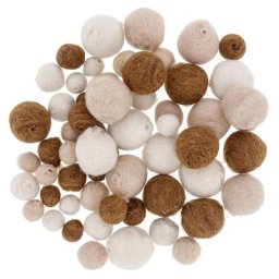 Pompons de feutrine, écru, 1–2,5 cm Ø, 60 pièces