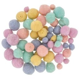 Pompons de feutrine, tons pastel, 1–2,5 cm Ø, 60 pièces