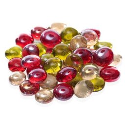 Pastilles déco en verre, rouge-jaune-rose, 15 - 20 mm, 200 g
