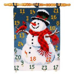 Calendrier de l'Avent à broder ""bonhomme de neige avec oiseau