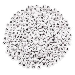 Perles ""alphabet"", blanc/noir, 7 mm Ø, 50 g