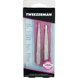 Tweezerman - Petite Tweeze Set: Slant Tweezer + Point Tweezer - (With Pink Case) 2pcs