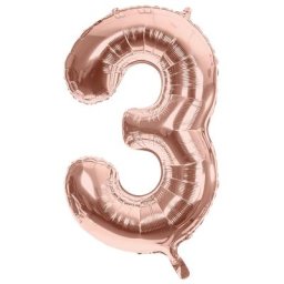 Ballon hélium chiffre ""3"", or rose, 86 cm