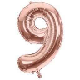 Ballon hélium chiffre ""9"", or rose, 86 cm