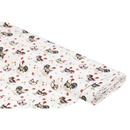Tissu coton ""poules/style campagnard"", blanc/multicolore