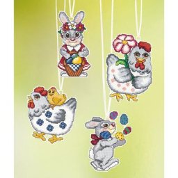 Suspensions en canevas à broder ""lapins et poules