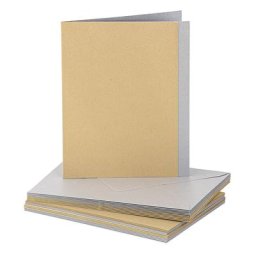 Cartes doubles avec feuilles intercalaires et enveloppes, or/argent, A6/C6, 5 pièces