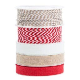 Set de rubans ""rouge/blanc/écru"", 2–15 mm, 5x 2 m