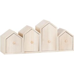 Boîte à tiroirs en bois ""maisons"", 40 x 8 x 17 cm