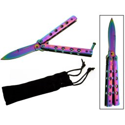 Balisong couteau papillon rainbow 16cm - pochette incluse