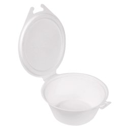 Saladier rond avec couvercle charnire en bagasse - Blanc - 600 ml -