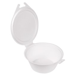 Saladier rond avec couvercle charnire en bagasse - Blanc - 1300 ml -
