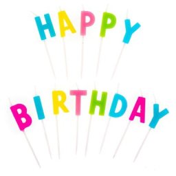 Bougies d'anniversaire « Happy Birthday », 7 cm, 13 pièces