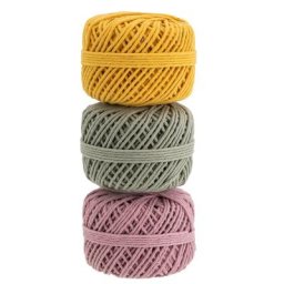 Lot de cordelettes en coton, vert-rose-jaune, 2 mm, 3 x 15m