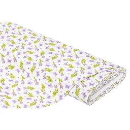 Tissu coton ""lavande/papillons"", blanc/multicolore
