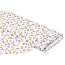 Tissu coton ""lavande/cœurs"", blanc/multicolore