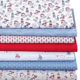 Lot de 7 coupons de tissu patchwork ""oiseaux de plage"", blanc/multicolore